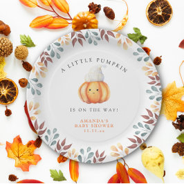 Waterverf cartoon pompoen in pet Baby shower Papieren Bordje