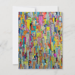 Waterverf Cartoon stadsgezichten Feestdagenkaart