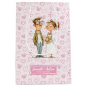 Waterverf Cartoon Trouwpaar Humor Gift Bag Medium Cadeauzakje (Voorkant)