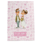 Waterverf Cartoon Trouwpaar Humor Gift Bag Medium Cadeauzakje (Achterkant)