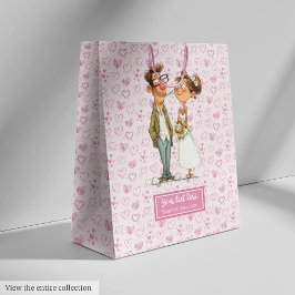 Waterverf Cartoon Trouwpaar Humor Gift Bag Medium Cadeauzakje