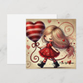 Waterverf cartoon Valentijn meisje met ballon Feestdagenkaart (Voorkant / Achterkant)