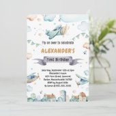 Waterverf Cartoon Vliegtuigen Kids Verjaardag Uitn Kaart (Staand voorkant)