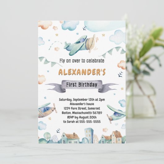 Waterverf Cartoon Vliegtuigen Kids Verjaardag Uitn Kaart (Staand voorkant)