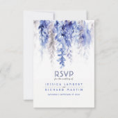 Waterverf cascade bruiloft donkerblauw grijs RSVP kaartje (Achterkant)