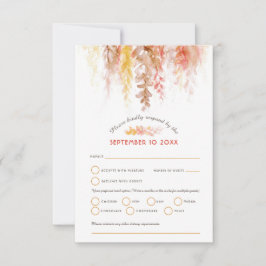 Waterverf cascade herfst bruin sinaasappel bruilof RSVP kaartje