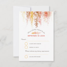 Waterverf cascade herfst bruin sinaasappel bruilof RSVP kaartje