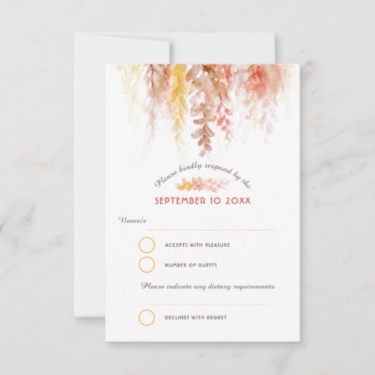 Waterverf cascade herfst bruin sinaasappel bruilof RSVP kaartje (Voorkant)