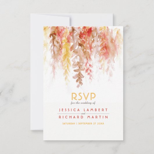 Waterverf cascade herfst bruin sinaasappel bruilof RSVP kaartje (Achterkant)