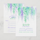 Waterverf cascaderende groene paarse huwelijks- RS Kaart (Voorkant / Achterkant)