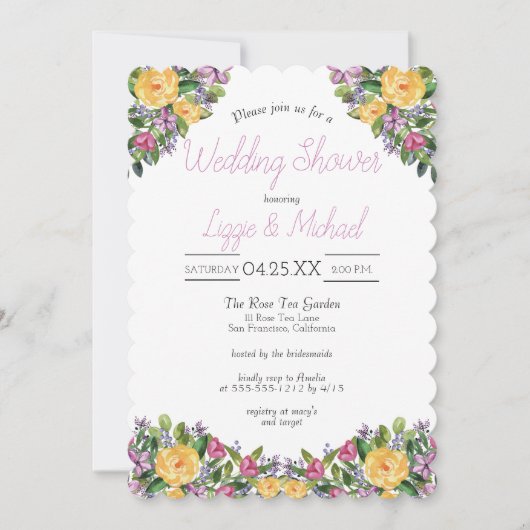 Waterverf Cascading Floral Bouquet Trouwdouche Kaart (Voorkant)