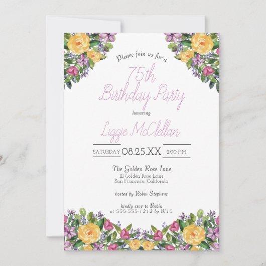 Waterverf Cascading Floral Bouquet Verjaardagsfees Kaart (Voorkant)