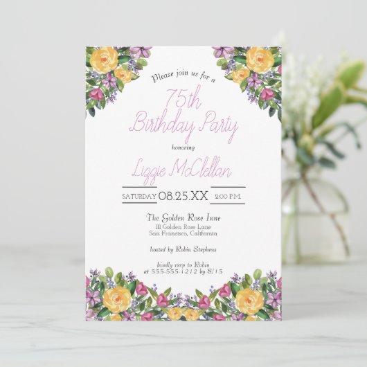 Waterverf Cascading Floral Bouquet Verjaardagsfees Kaart (Staand voorkant)