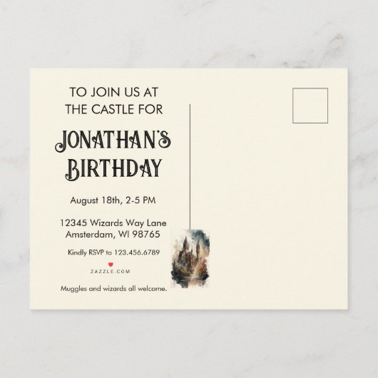 Waterverf Castle Artwork Birthday Uitnodiging (Achterkant)