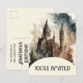 Waterverf Castle Artwork Birthday Uitnodiging Briefkaart (Voorkant / Achterkant)