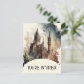 Waterverf Castle Artwork Birthday Uitnodiging Briefkaart (Staand voorkant)