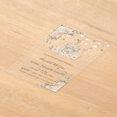 Waterverf Castle, Bloemen, Gouden Sterren Baby sho Acryl Uitnodigingen (Laagn)