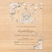 Waterverf Castle, Bloemen, Gouden Sterren Baby sho Acryl Uitnodigingen (Voorkant)