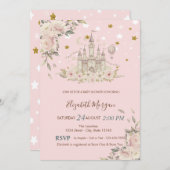 Waterverf Castle, Bloemen, Gouden Sterren Baby sho Kaart (Voorkant / Achterkant)