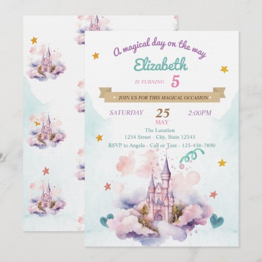 Waterverf Castle Clouds Sterren Verjaardag Kaart (Voorkant / Achterkant)