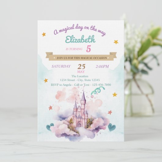 Waterverf Castle Clouds Sterren Verjaardag Kaart (Staand voorkant)