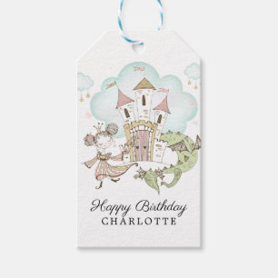Waterverf Castle Princess Dragon Girl's Birthday Cadeaulabel