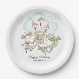 Waterverf Castle Princess Dragon Girl's Birthday Papieren Bordje