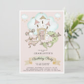 Waterverf Castle Princess Dragon Pink Birthday Kaart (Staand voorkant)