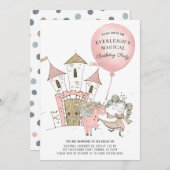 Waterverf Castle Princess Unicorn Birthday Kaart (Voorkant / Achterkant)