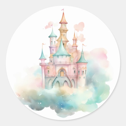 Waterverf Castle Ronde Sticker (Voorkant)