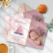 Waterverf Castle Roze Babygirl 1e Verjaardag Foto Kaart