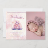 Waterverf Castle Roze Babygirl 1e Verjaardag Foto Kaart (Voorkant)