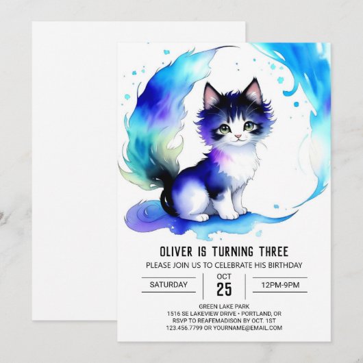 Waterverf Cat Bohemian Verjaardag Kaart (Voorkant / Achterkant)