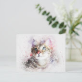 Waterverf Cat Briefkaart (Staand voorkant)