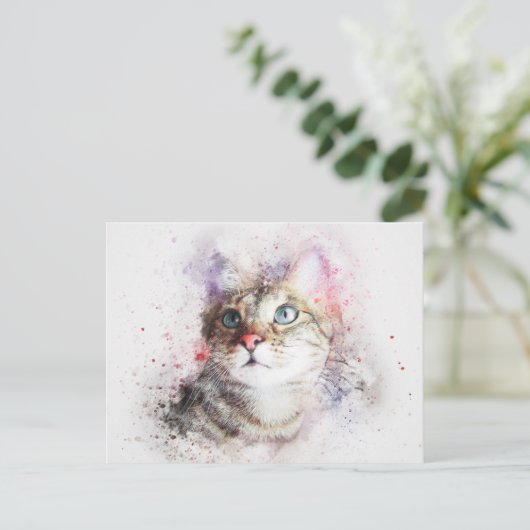 Waterverf Cat Briefkaart (Staand voorkant)
