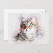Waterverf Cat Briefkaart (Voorkant / Achterkant)
