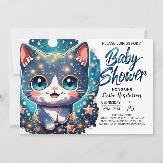 Waterverf Cat Custom Boy Baby shower Kaart (Voorkant)