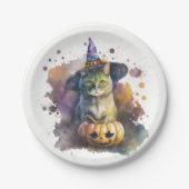 Waterverf Cat Halloween Papieren Bordje (Voorkant)