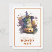 Waterverf Cat Halloween Uitnodiging Kaart (Voorkant)