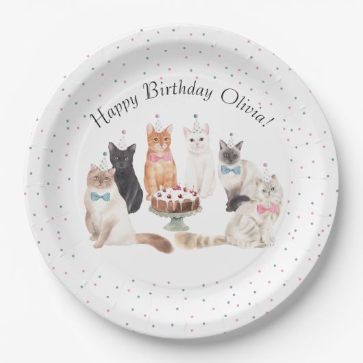 Waterverf Cat Happy Birthday Paper Bord (Voorkant)