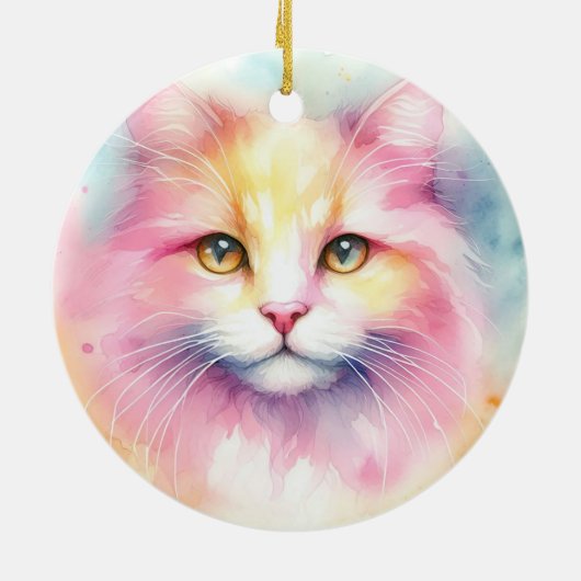 Waterverf Cat Keramisch Ornament (Achterkant)