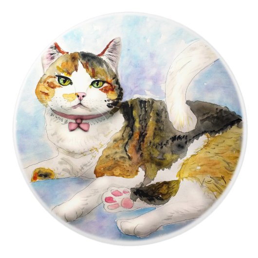 Waterverf Cat Keramische Knop (Voorkant)
