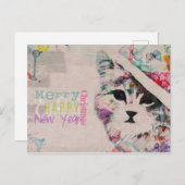 Waterverf Cat Merry Briefkaart (Voorkant / Achterkant)