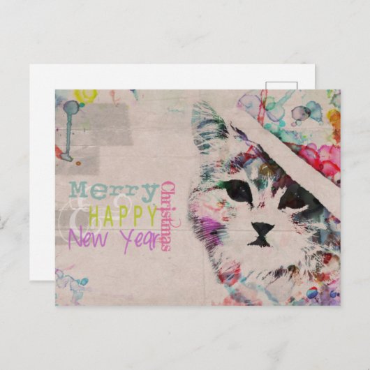 Waterverf Cat Merry Briefkaart (Voorkant / Achterkant)