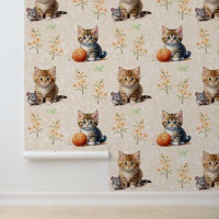 Waterverf Cat Mouse Garen Bloemen op Textured Crea