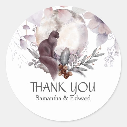 Waterverf Cat Night Moon Bloemen herfst Chique Ronde Sticker (Voorkant)