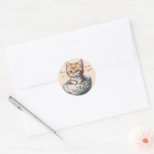 Waterverf Cat of Kitten in een Teacup bedankt Ronde Sticker (Envelop)