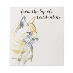 Waterverf Cat Oranje Witte tablet uit de schoot va Notitieblok