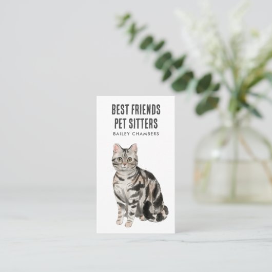 Waterverf Cat Pet Sitter Visitekaartje (Staand voorkant)