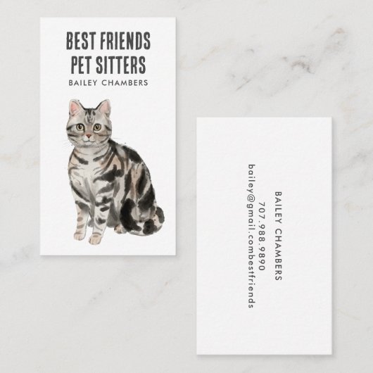 Waterverf Cat Pet Sitter Visitekaartje (Voorkant / Achterkant)